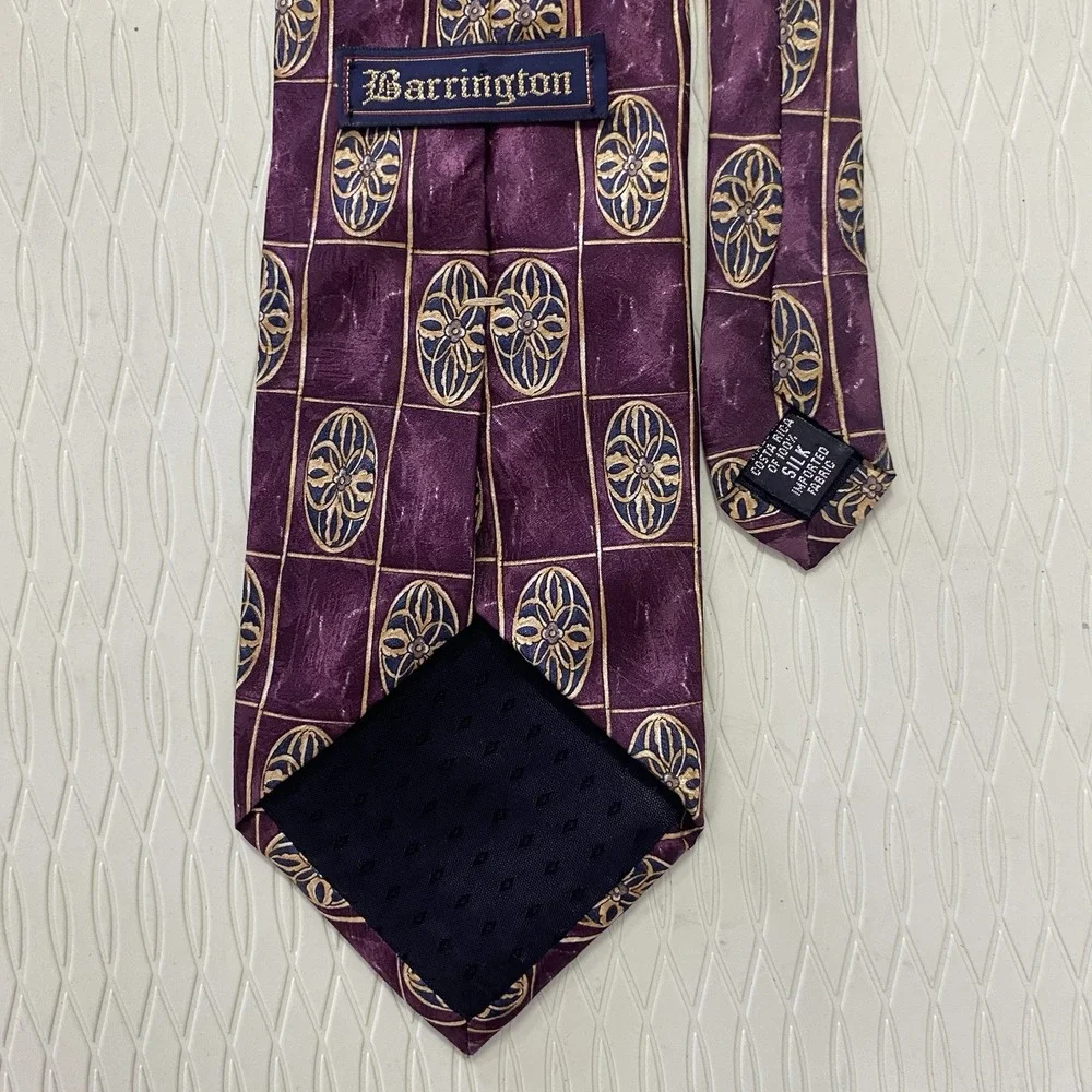 Barrington‎ Men's Necktie 100% Silk Purple/Tan/BlueGeometric 3.75